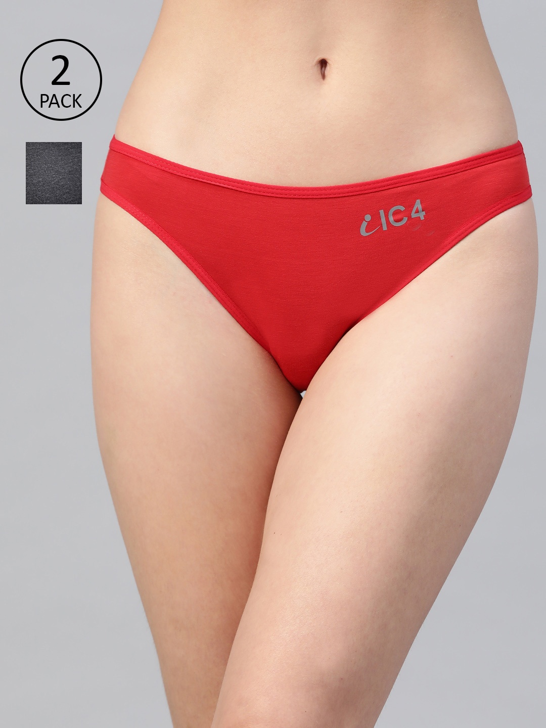 

IC4 Women Pack of 2 Solid Bikini Briefs 0C-R-1001P2, Red