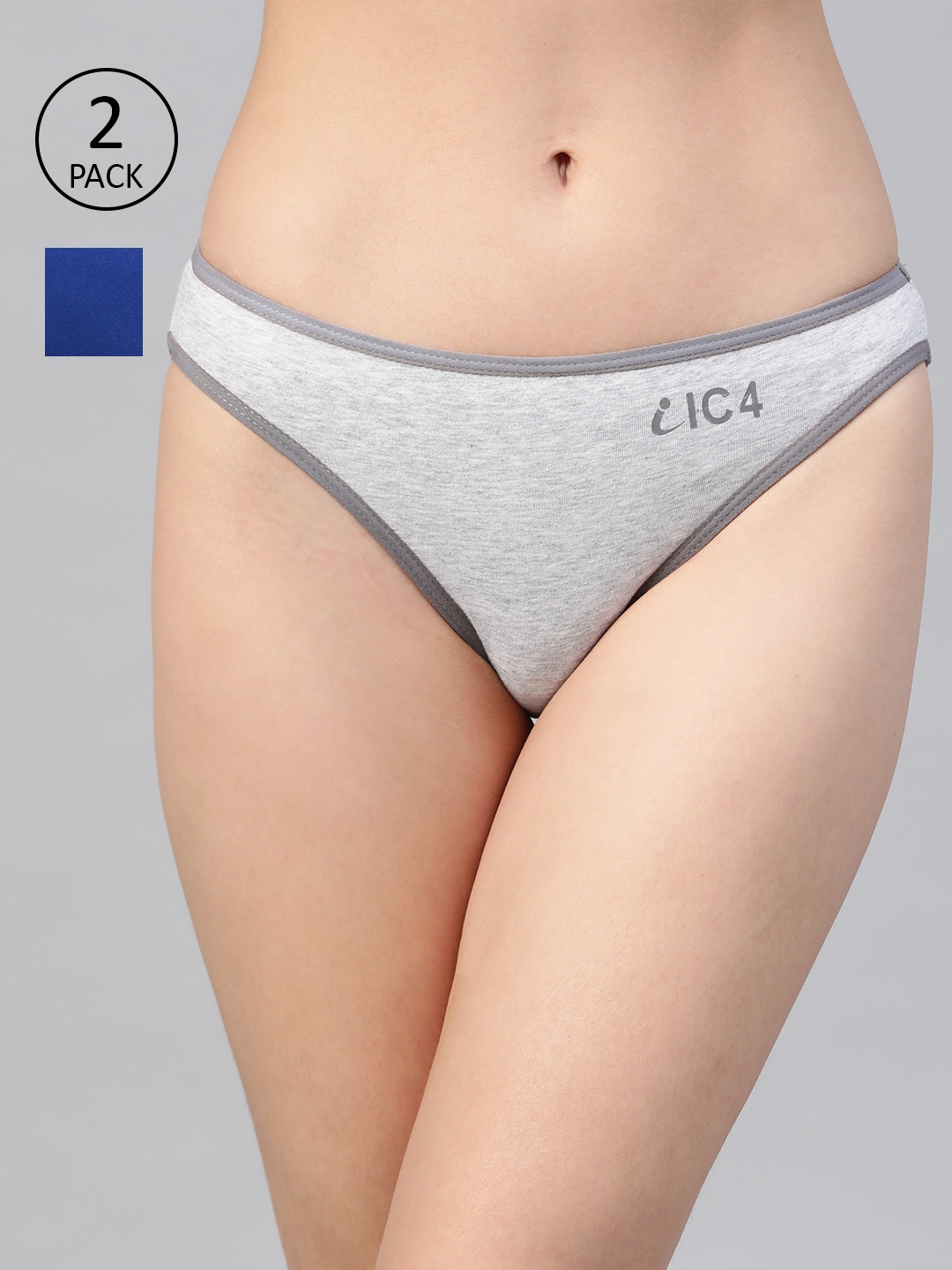 

IC4 Women Pack of 2 Solid Bikini Briefs 0RB-G-1001P2, Grey melange