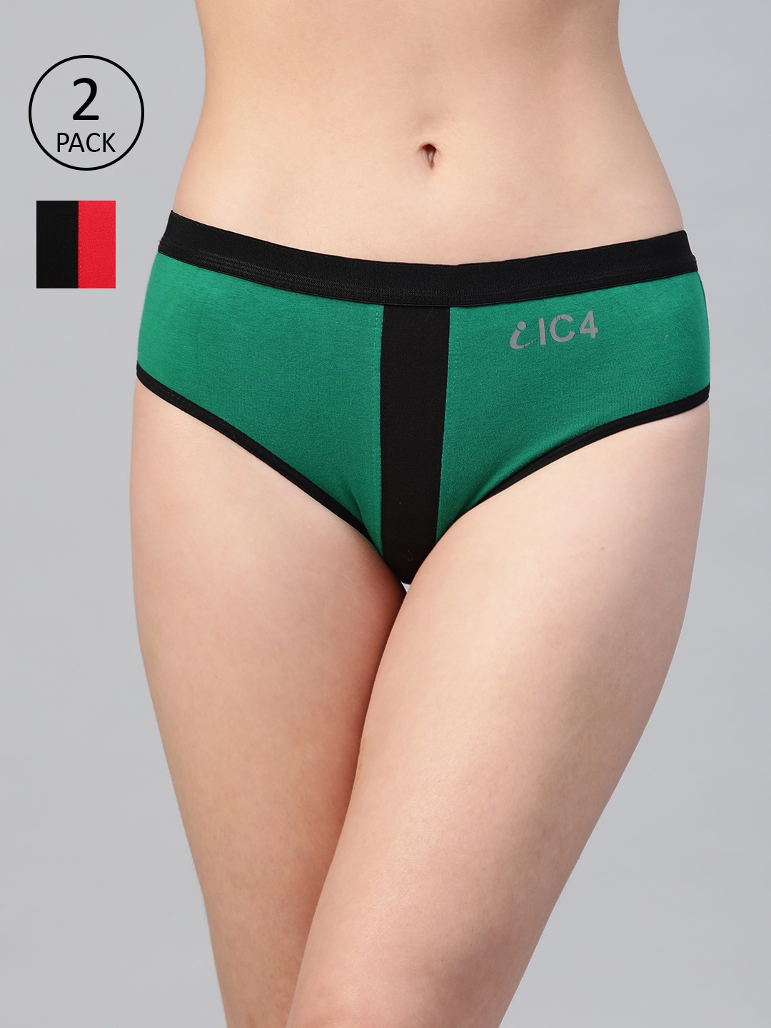 

IC4 Women Pack of 2 Striped Hipster Briefs 0BR-MB-1005P2, Green