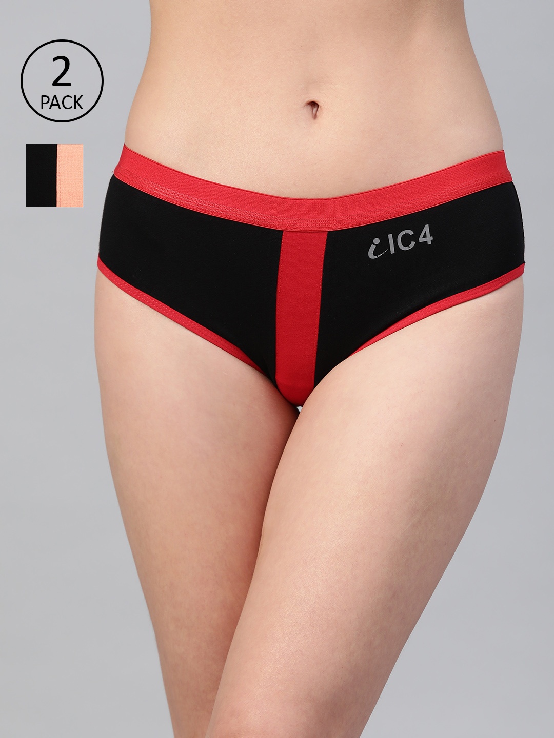 

IC4 Women Pack of 2 Striped Hipster Briefs 0BO-BR-1005P2, Black