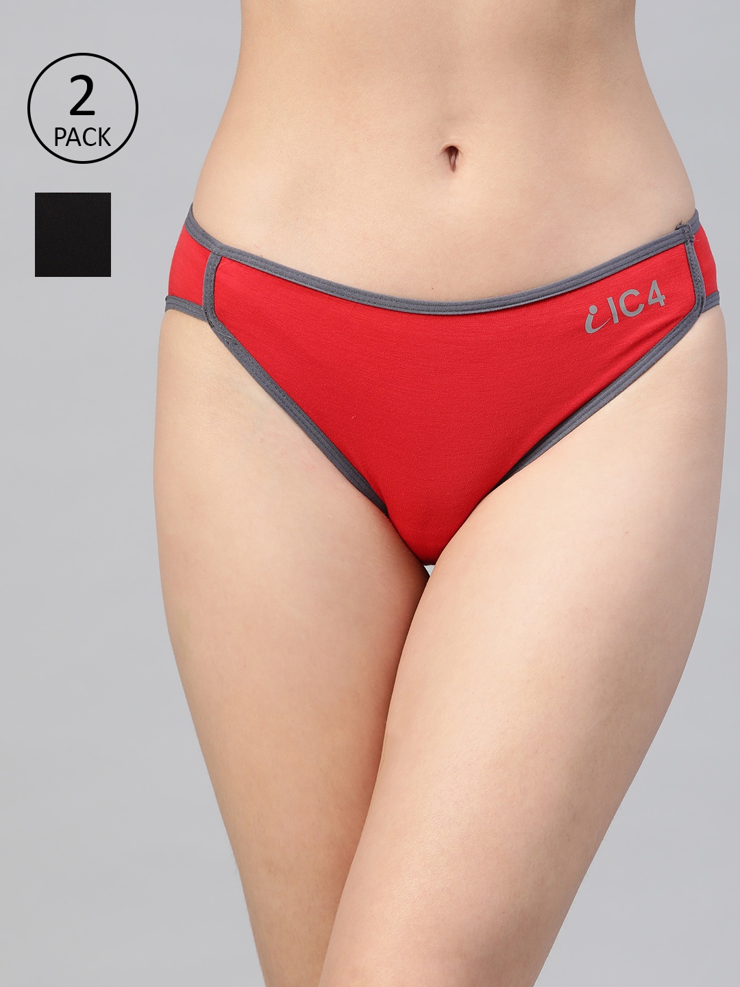 

IC4 Women Pack of 2 Solid Bikini Briefs 0C-Y-1003P2, Red