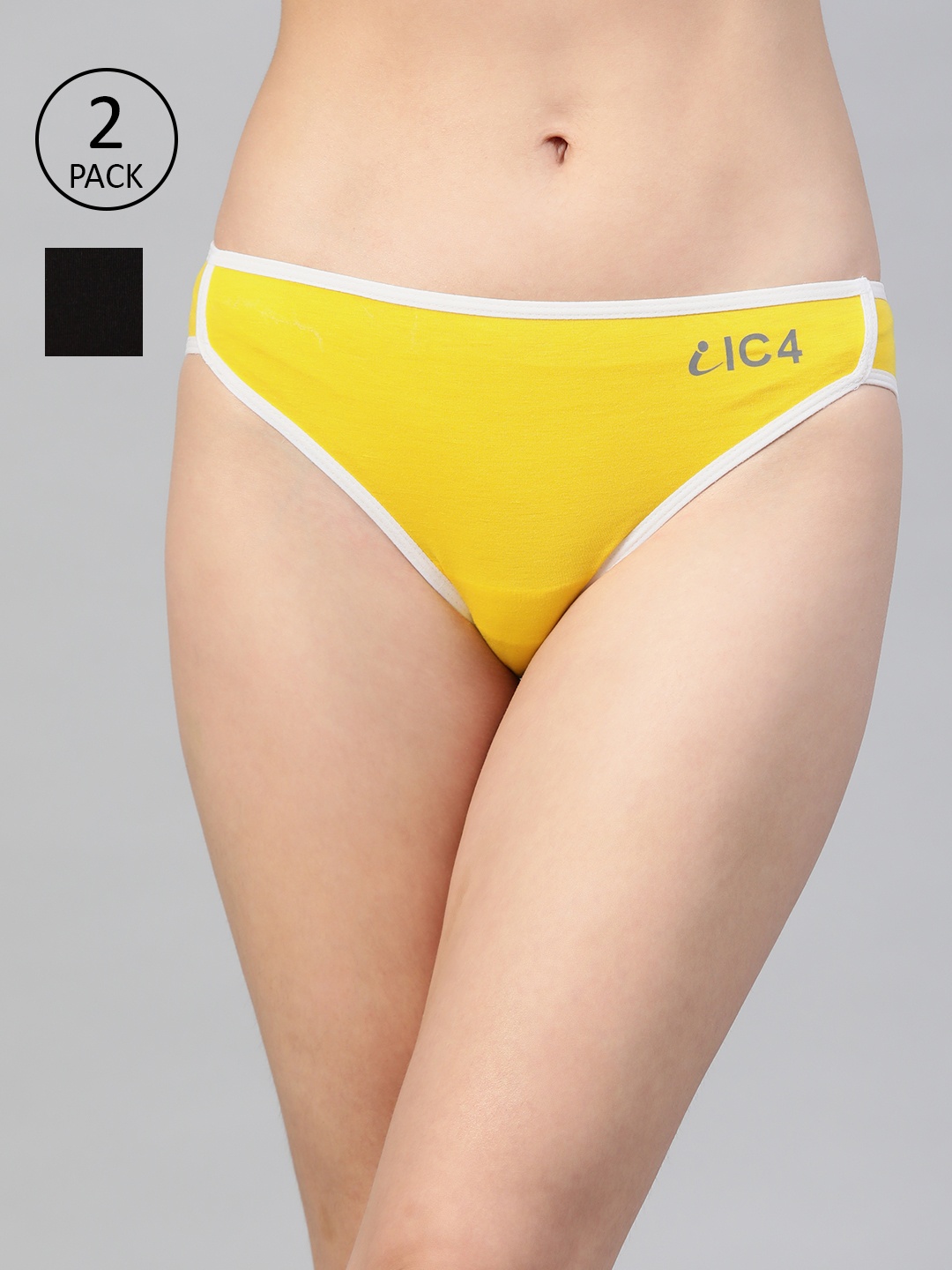 

IC4 Women Pack of 2 Solid Bikini Briefs 0B-Y-1003P2, Yellow