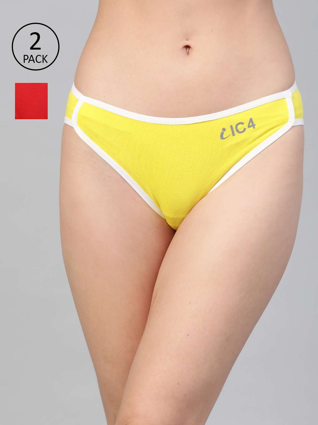 

IC4 Women Pack of 2 Solid Bikini Briefs 0R-Y-1003P2, Yellow