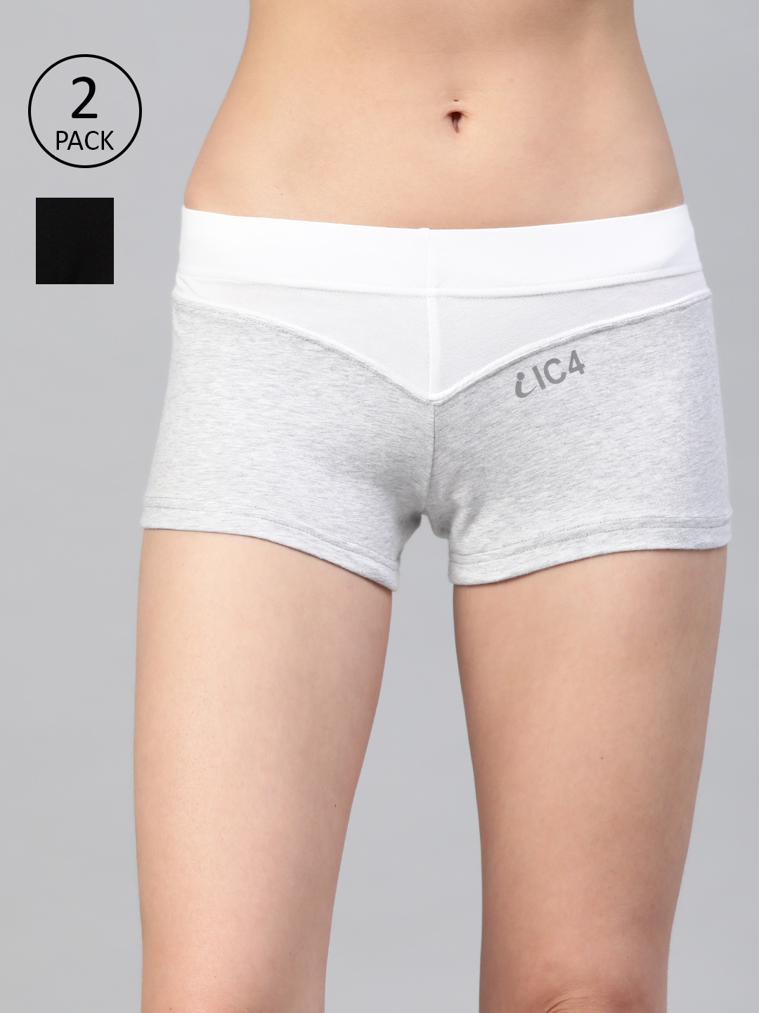 

IC4 Women Pack of 2 Colourblocked Boyshorts Briefs 0CB-WG-1008P2, Grey