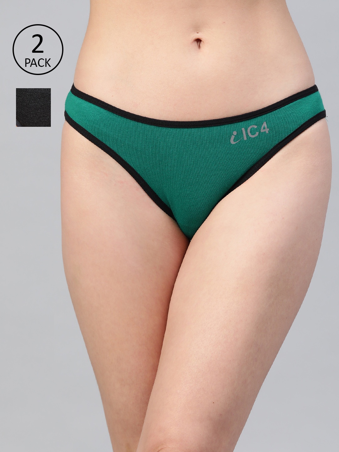 

IC4 Women Pack of 2 Solid Bikini Briefs 0C-M-1001P2, Green