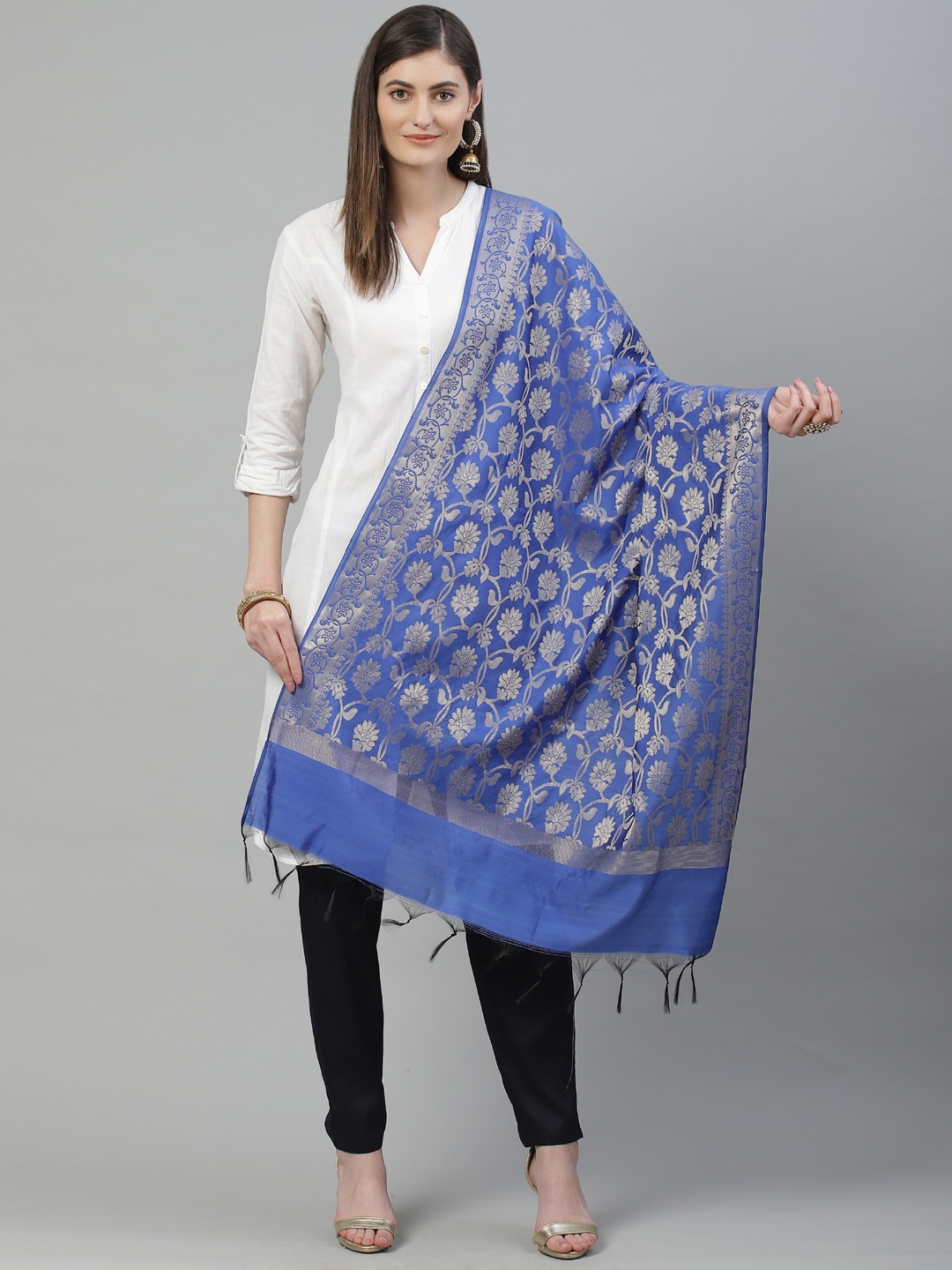 

swatika Blue & Golden Woven Design Dupatta