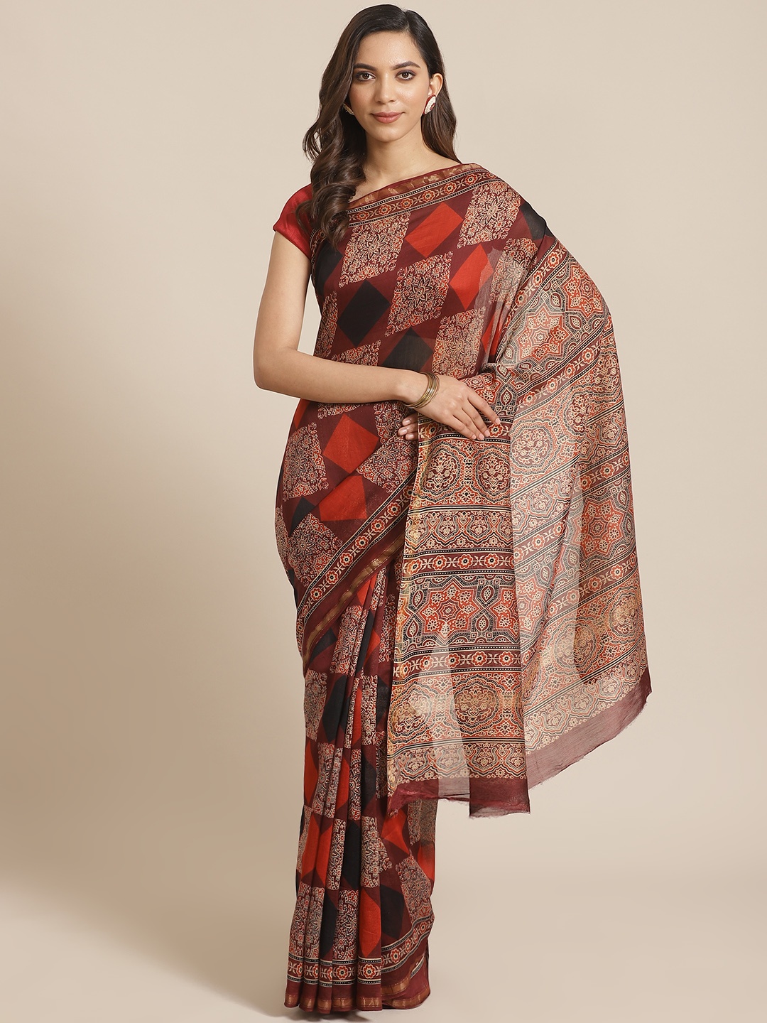 

Libas Maroon & Beige Printed Saree