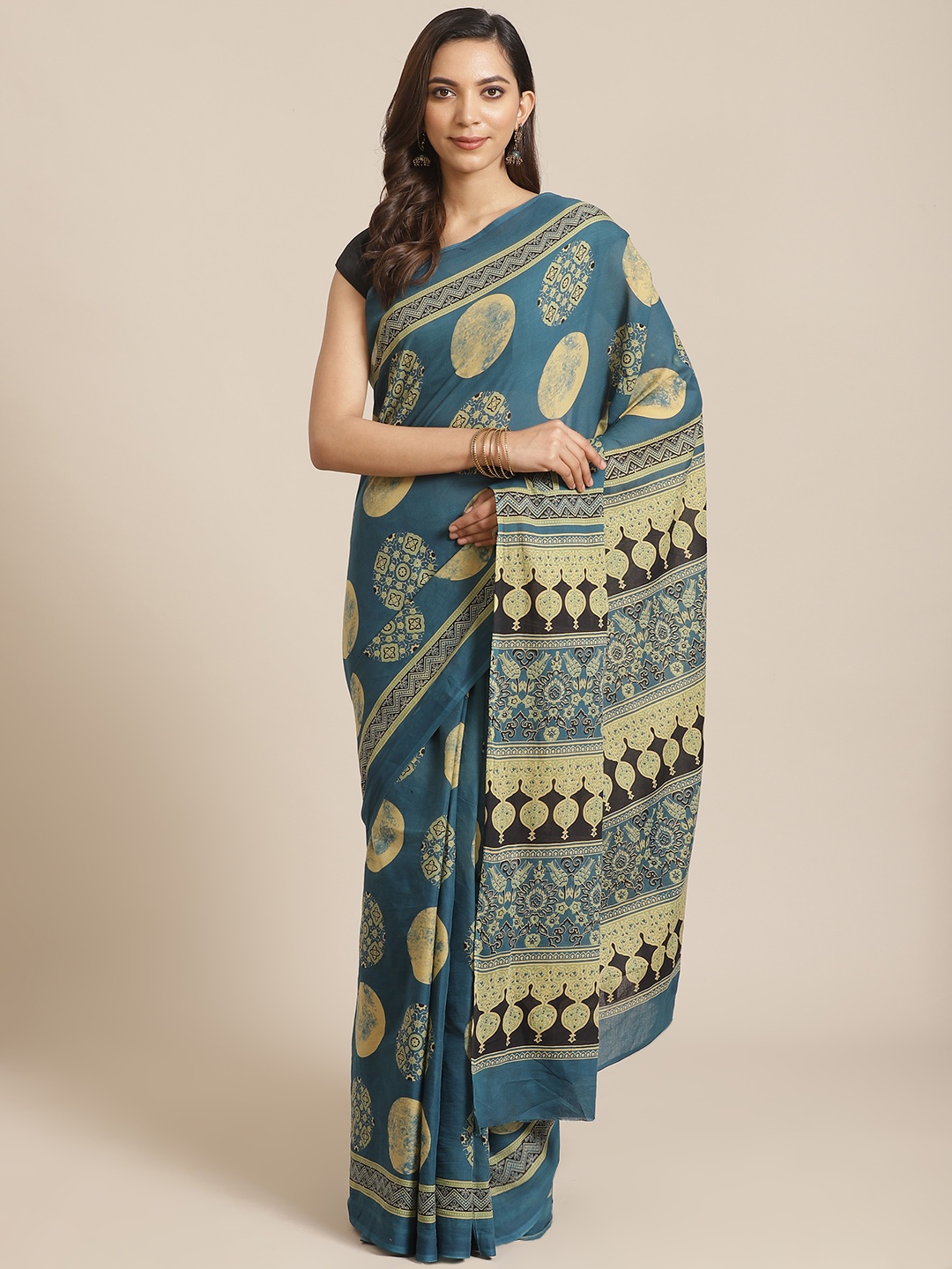

Libas Blue & Cream-Coloured Pure Cotton Printed Saree