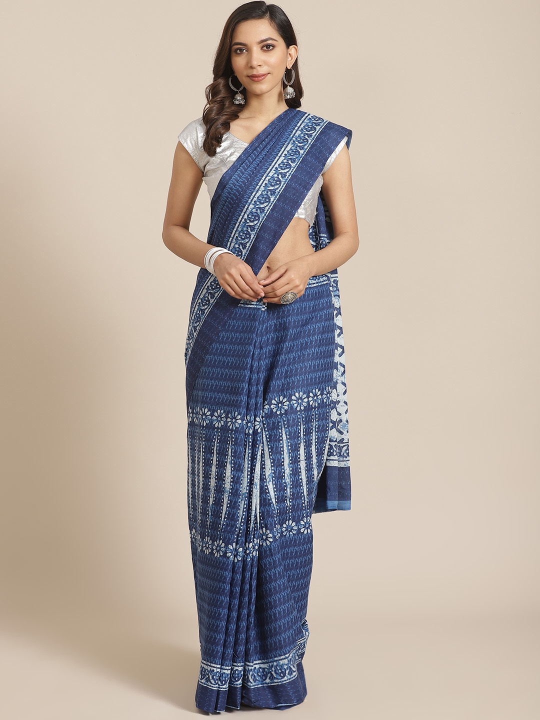

Libas Blue & White Pure Cotton Printed Saree