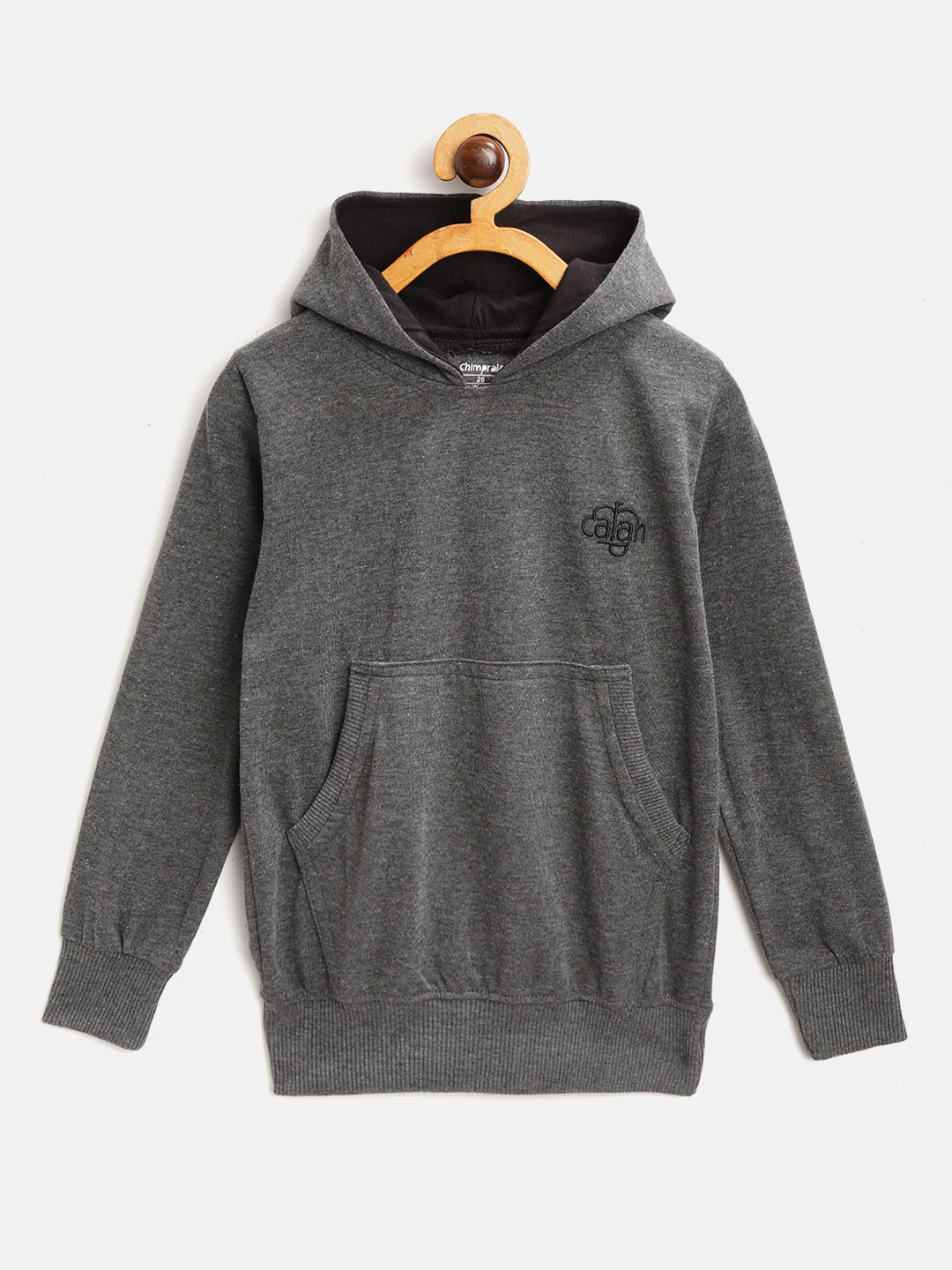 

CHIMPRALA Kids Charcoal Grey Solid Cotton Hooded Antimicrobial Sweatshirt
