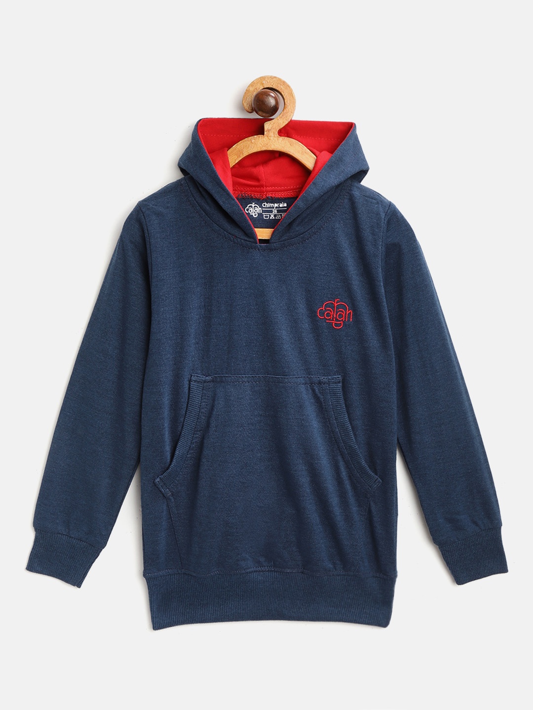 

CHIMPRALA Kids Navy Blue Solid Cotton Antimicrobial Hooded Sweatshirt