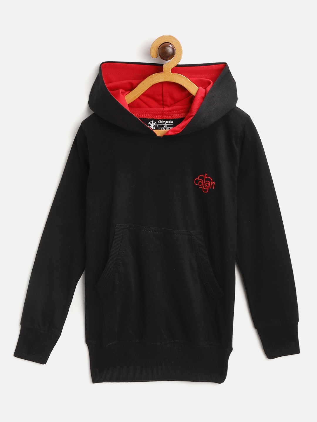 

CHIMPRALA Kids Black Solid Solid Cotton Hooded Antimicrobial Sweatshirt