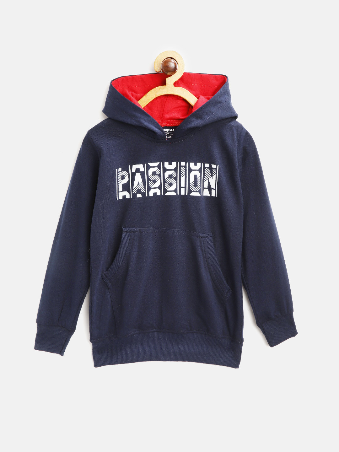 

CHIMPRALA Kids Navy Blue & White Typography Print Cotton Hooded Antimicrobial Sweatshirt