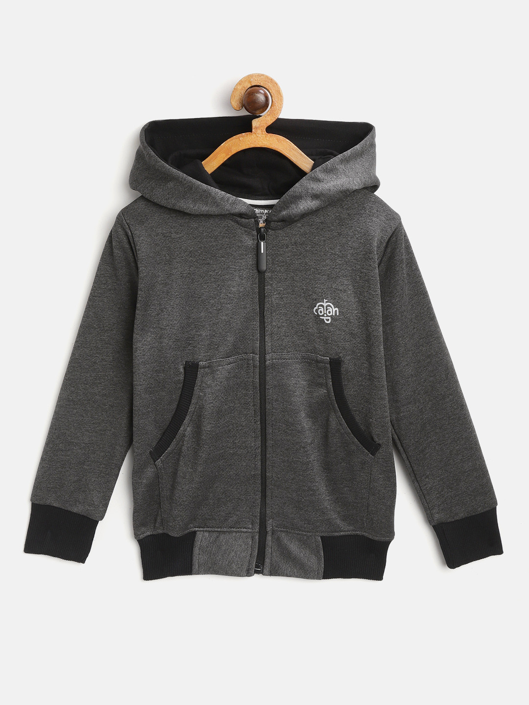 

CHIMPRALA Kids Charcoal Grey Solid Antimicrobial Hooded Sweatshirt