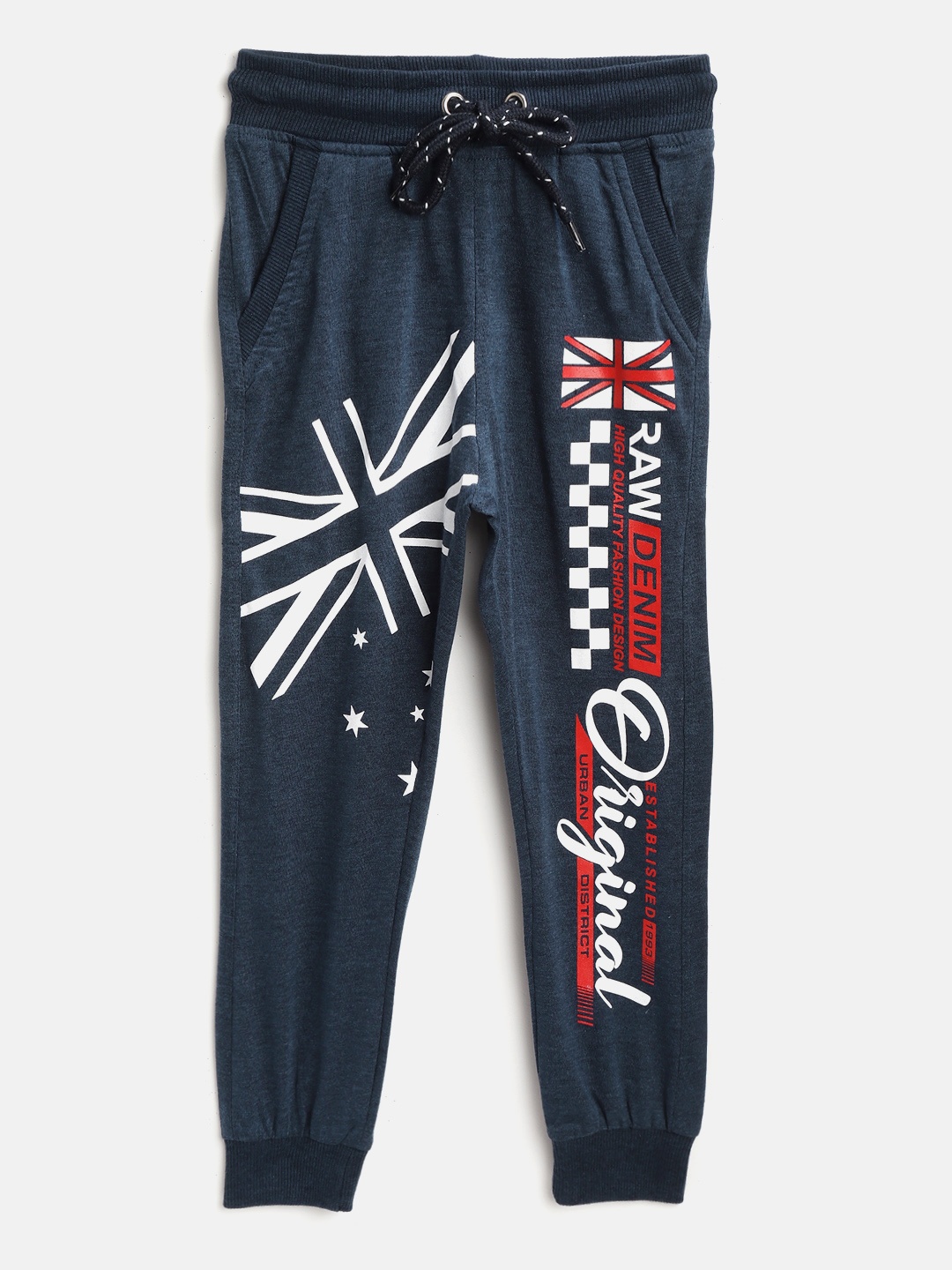 

CHIMPRALA Kids Navy Blue & White Cotton Flag of England Printed Antimicrobial Joggers