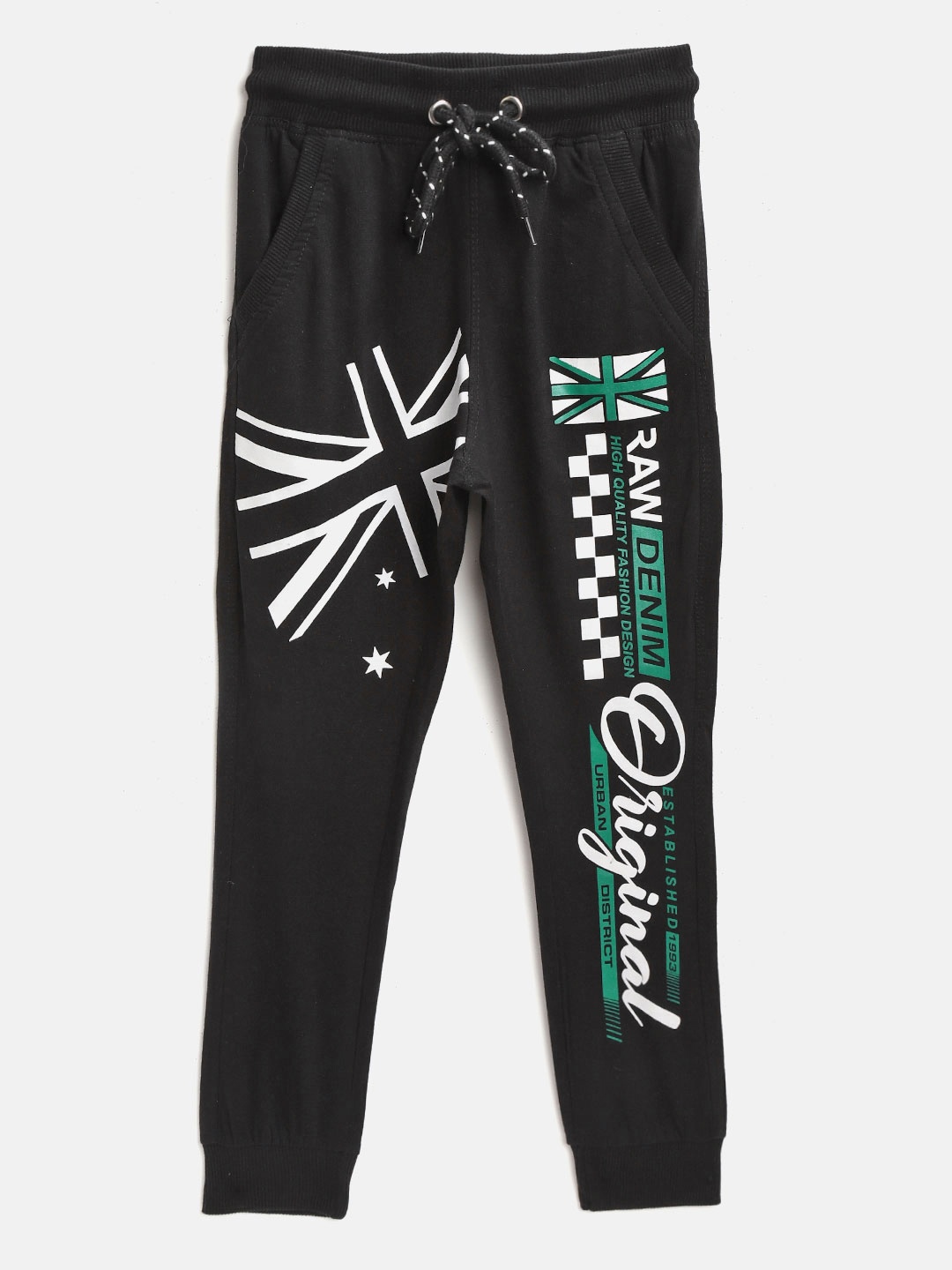 

CHIMPRALA Kids Black & White Graphic Print Cotton Antimicrobial Joggers