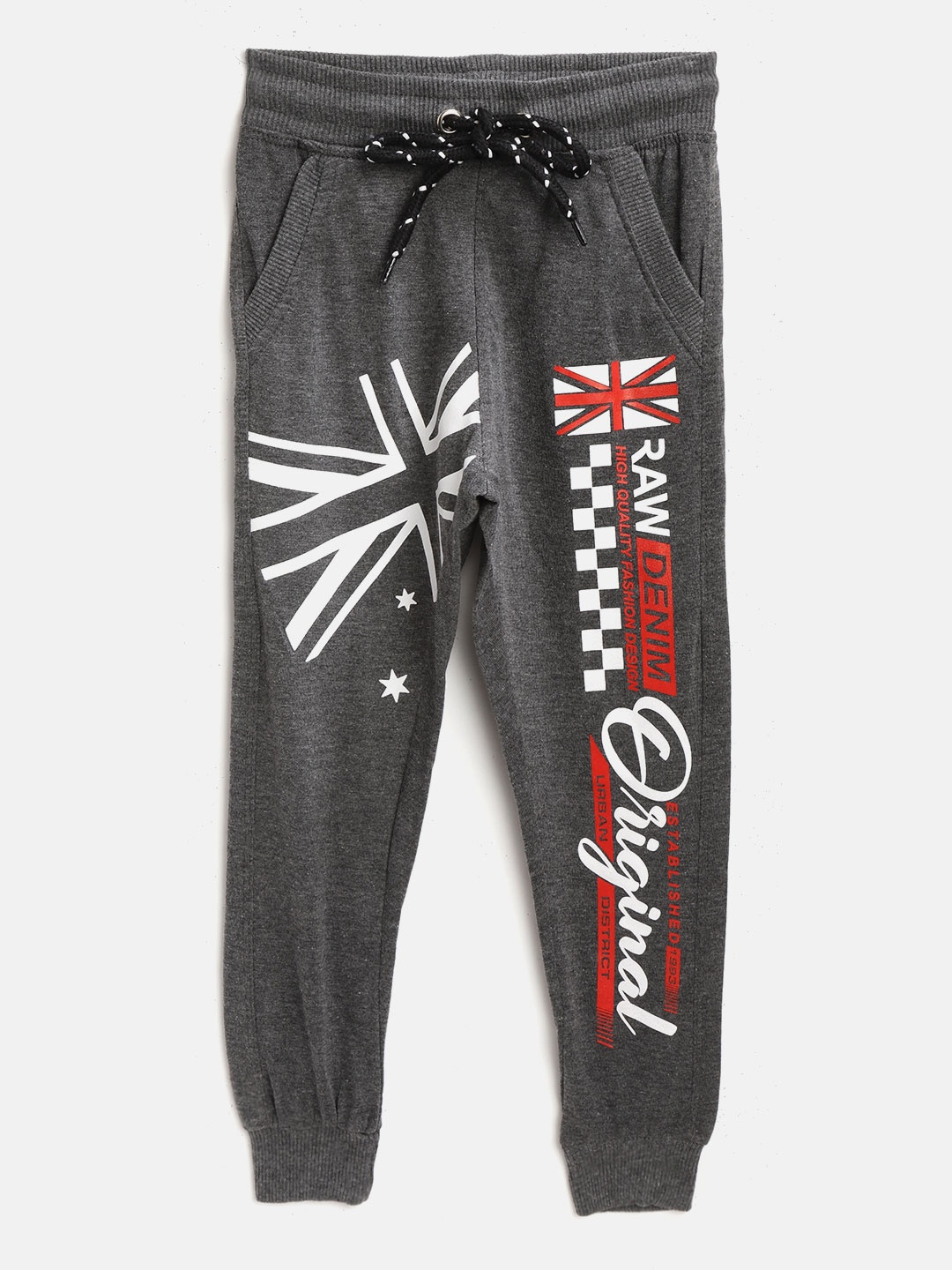 

CHIMPRALA Kids Grey & Red Printed Cotton Antimicrobial Joggers