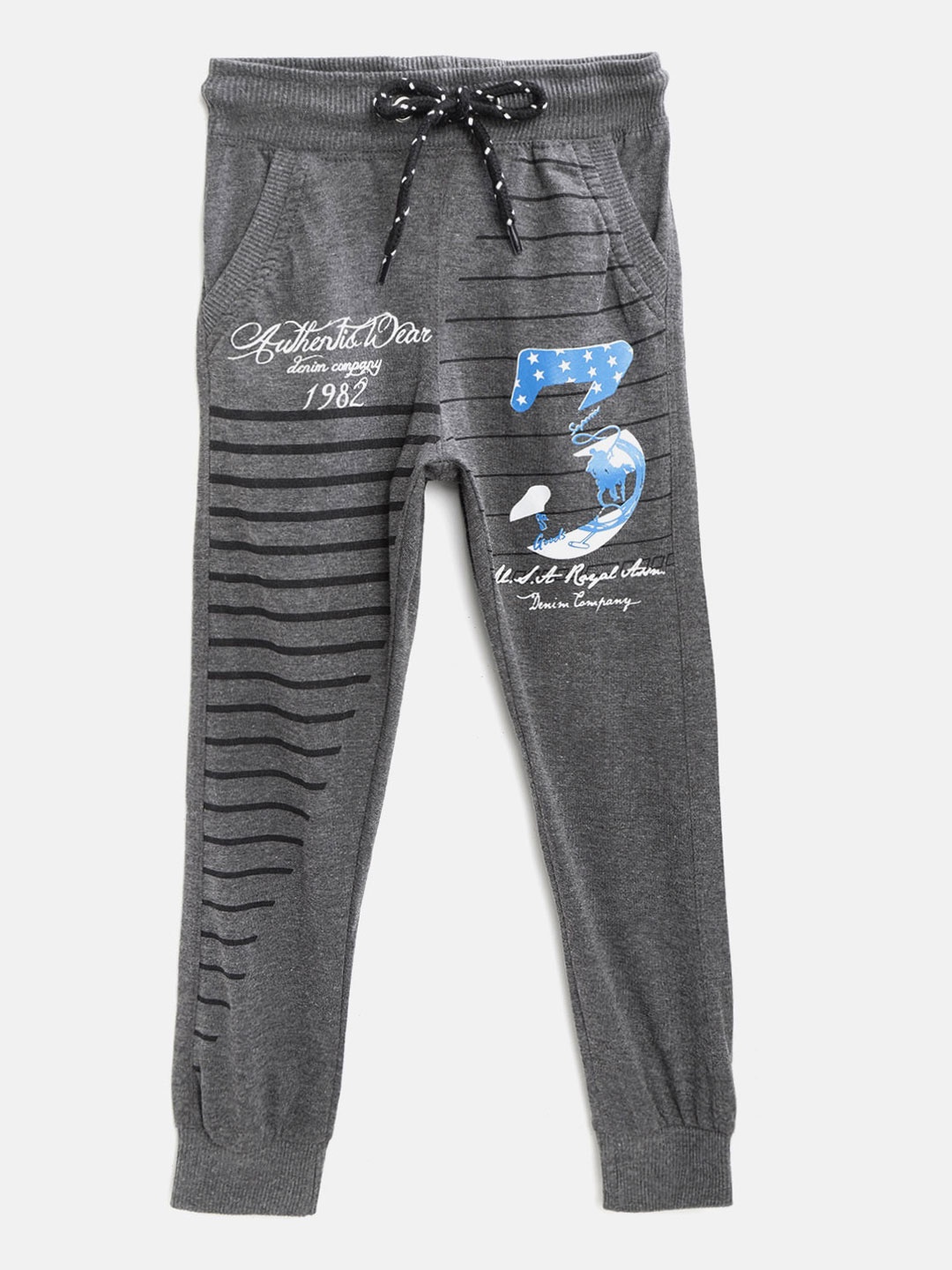 

CHIMPRALA Kids Charcoal Grey Melange & Black Striped Cotton Antimicrobial Joggers