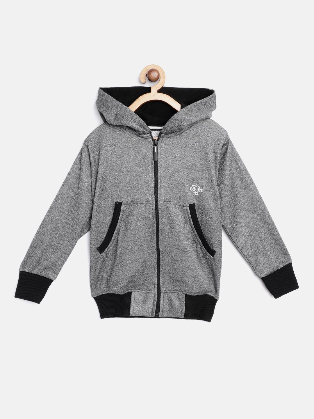 

CHIMPRALA Kids Charcoal Grey Solid Antimicrobial Hooded Sweatshirt