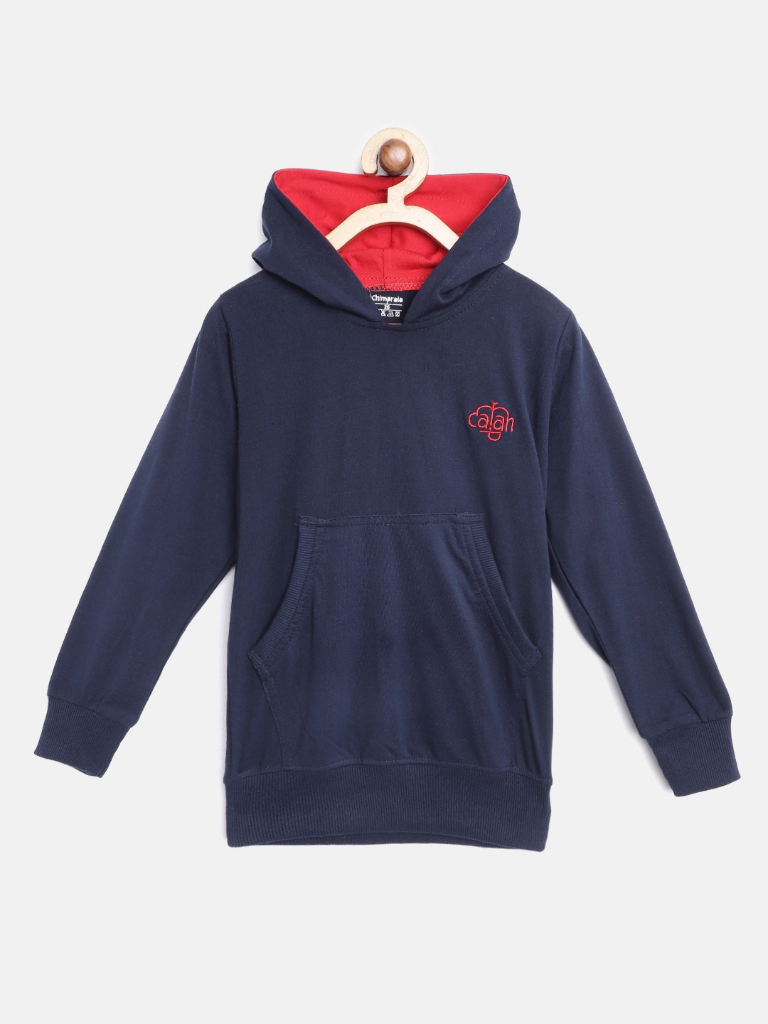 

CHIMPRALA Kids Navy Blue Solid Antimicrobial Pure Cotton Hooded Sweatshirt