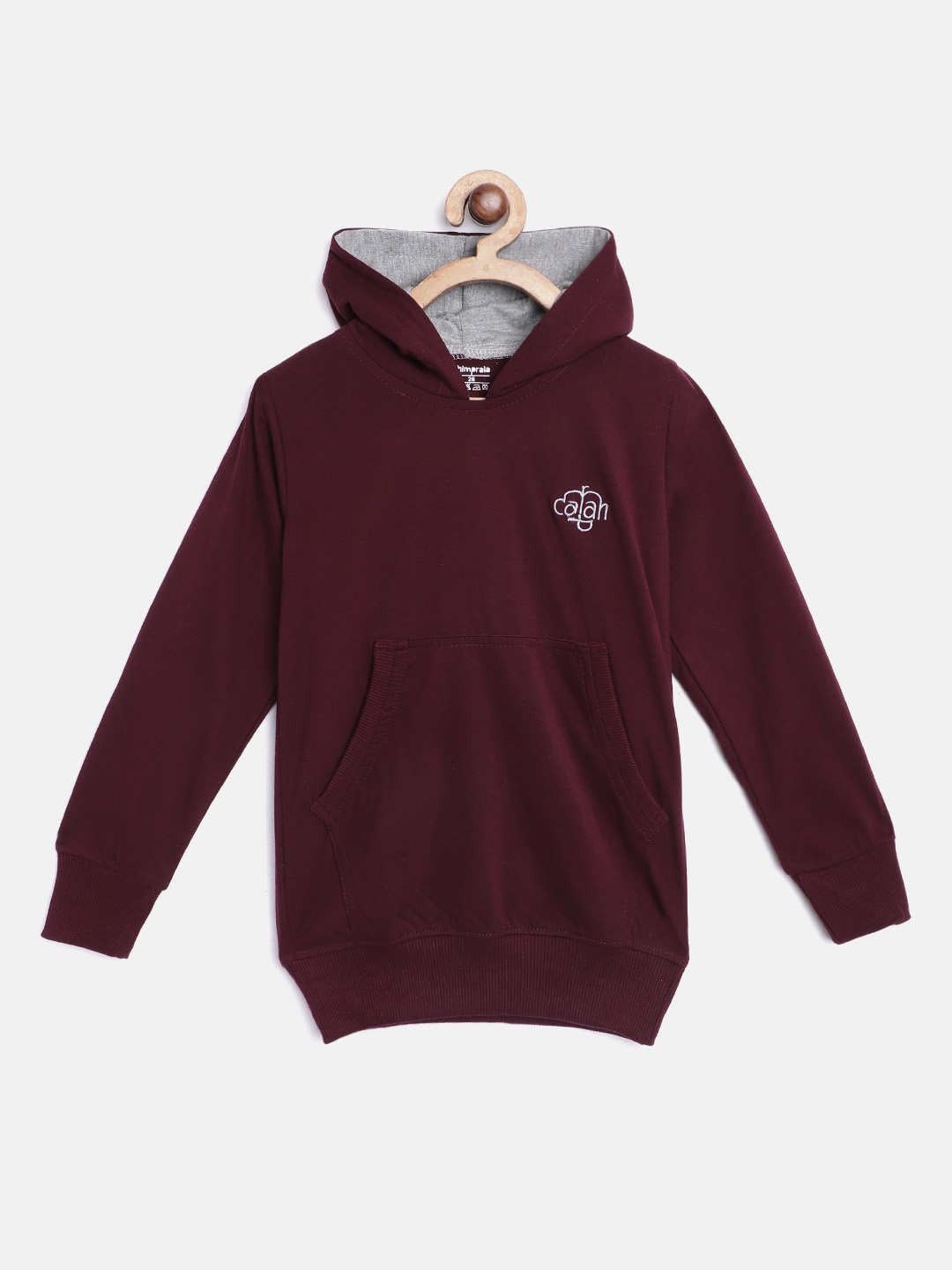 

CHIMPRALA Kids Burgundy Pure Cotton Solid Hooded Sweatshirt