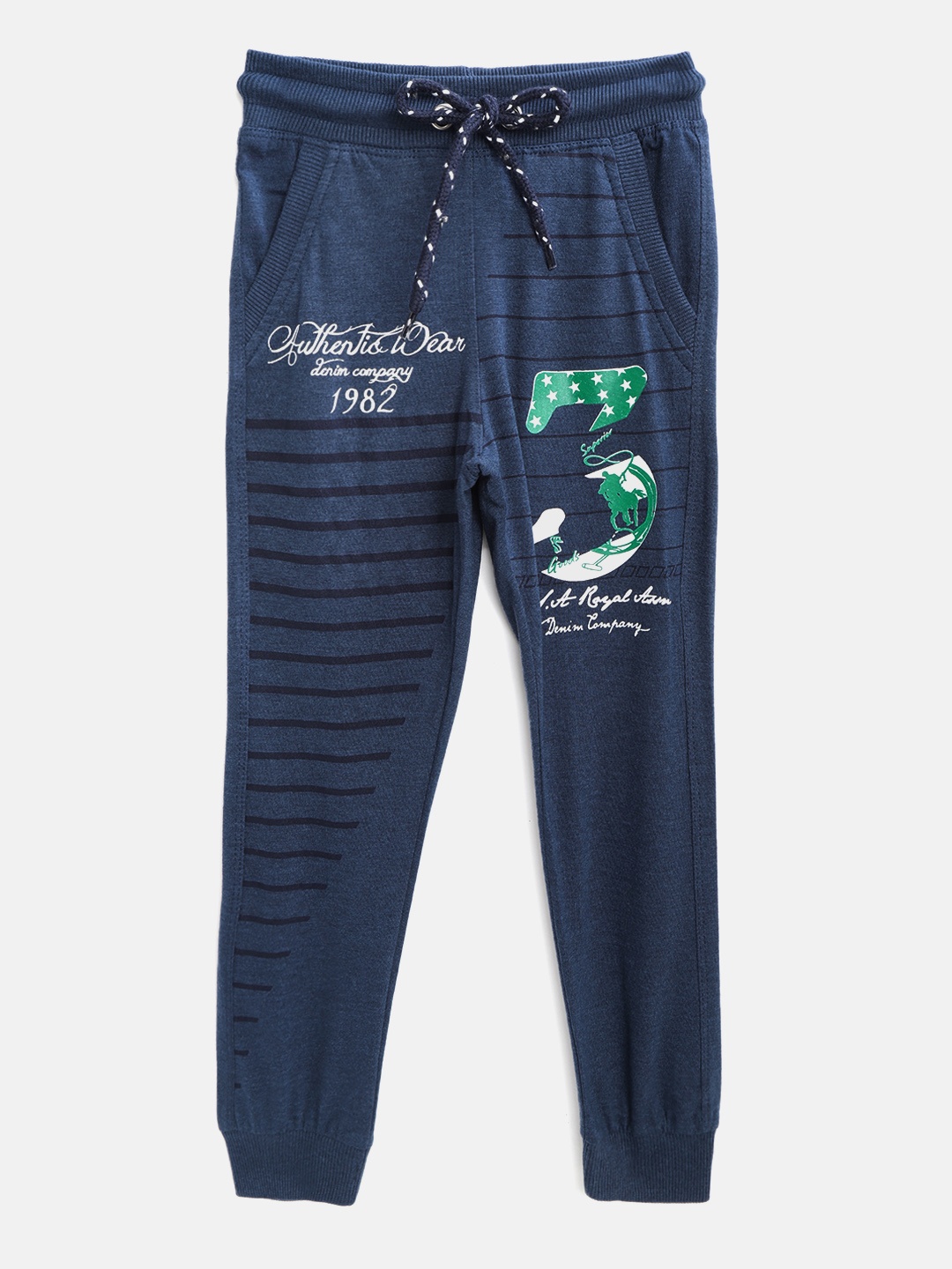 

CHIMPRALA Kids Teal Blue & Green Striped Cotton Antimicrobial Joggers with Printed Detail