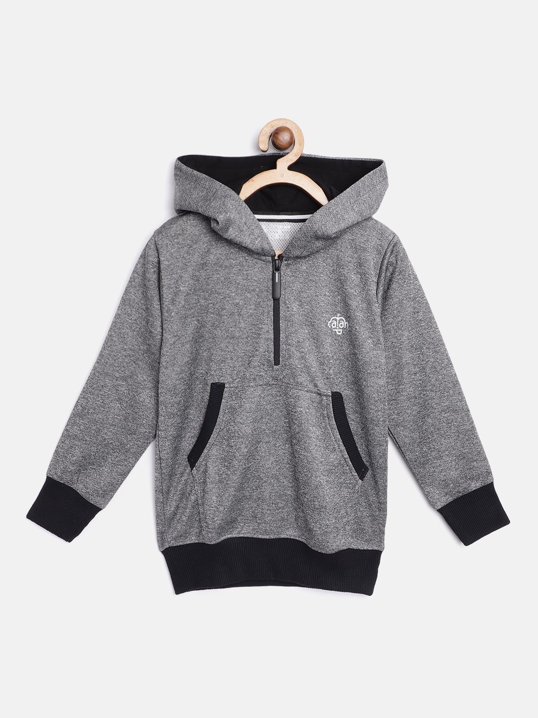 

CHIMPRALA Kids Charcoal Grey Solid Antimicrobial Hooded Sweatshirt