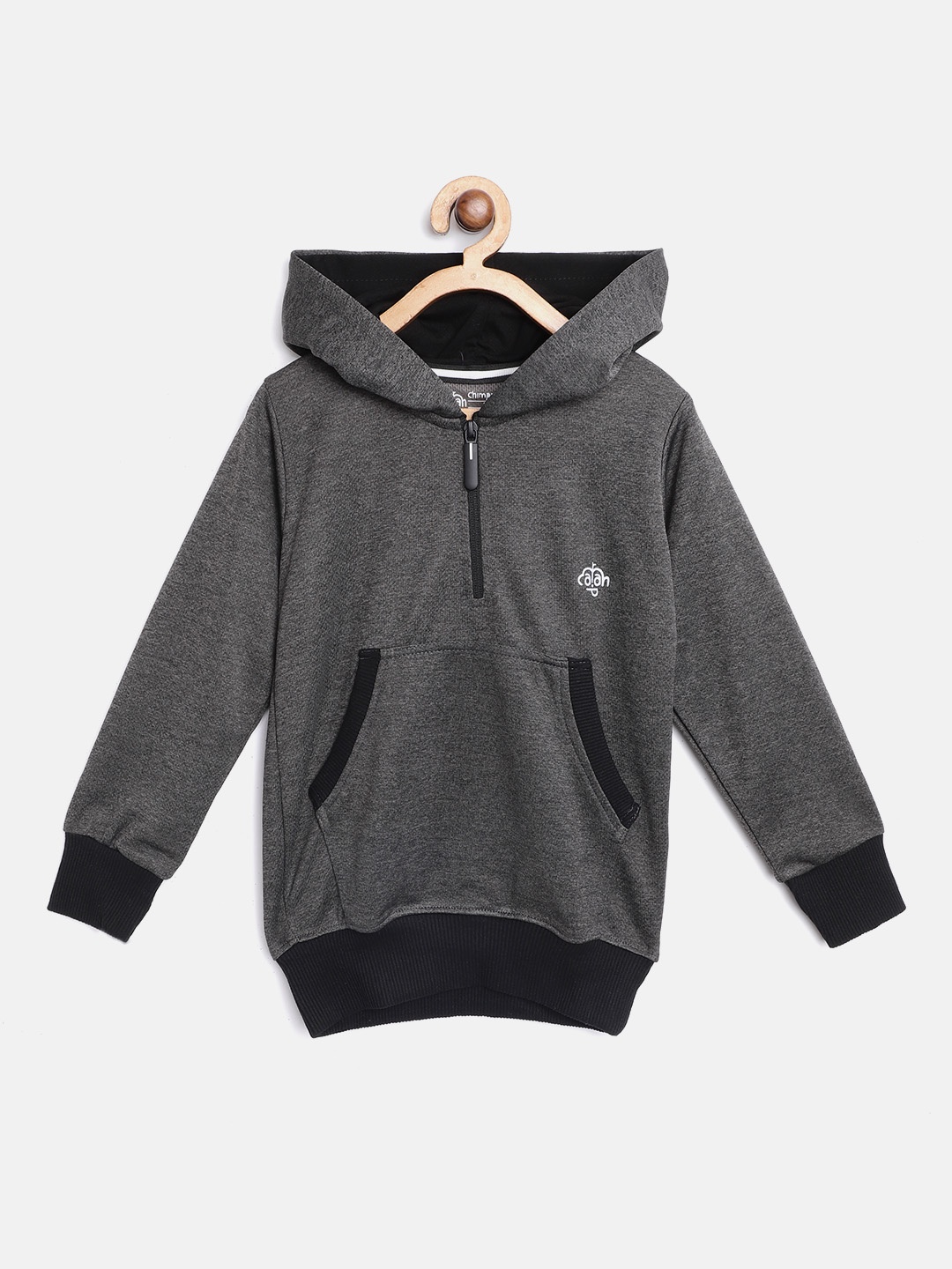 

CHIMPRALA Kids Charcoal Grey Pure Cotton Solid Hooded Sweatshirt