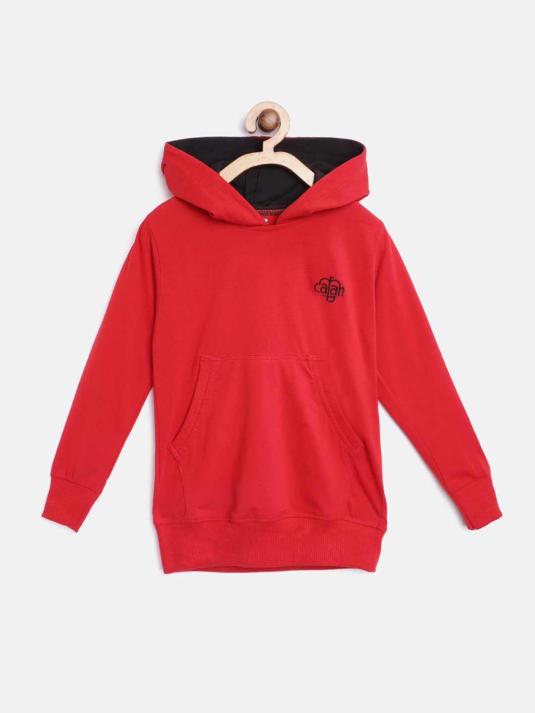 

CHIMPRALA Kids Red Solid Antimicrobial Pure Cotton Hooded Sweatshirt