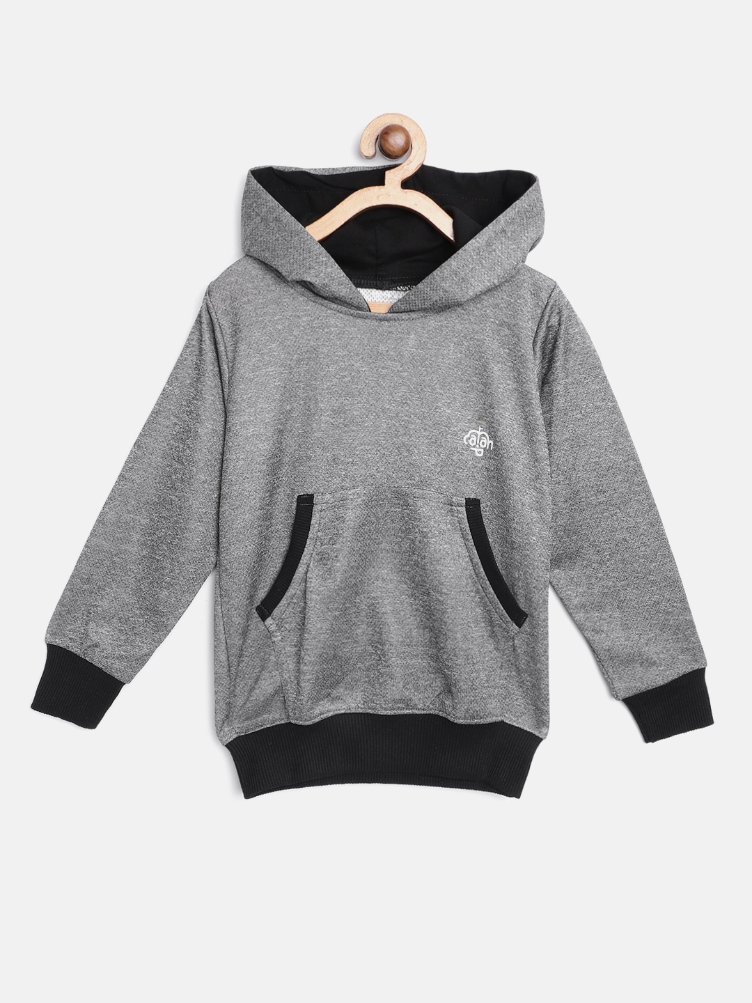 

CHIMPRALA Kids Grey Melange Pure Cotton Solid Hooded Sweatshirt