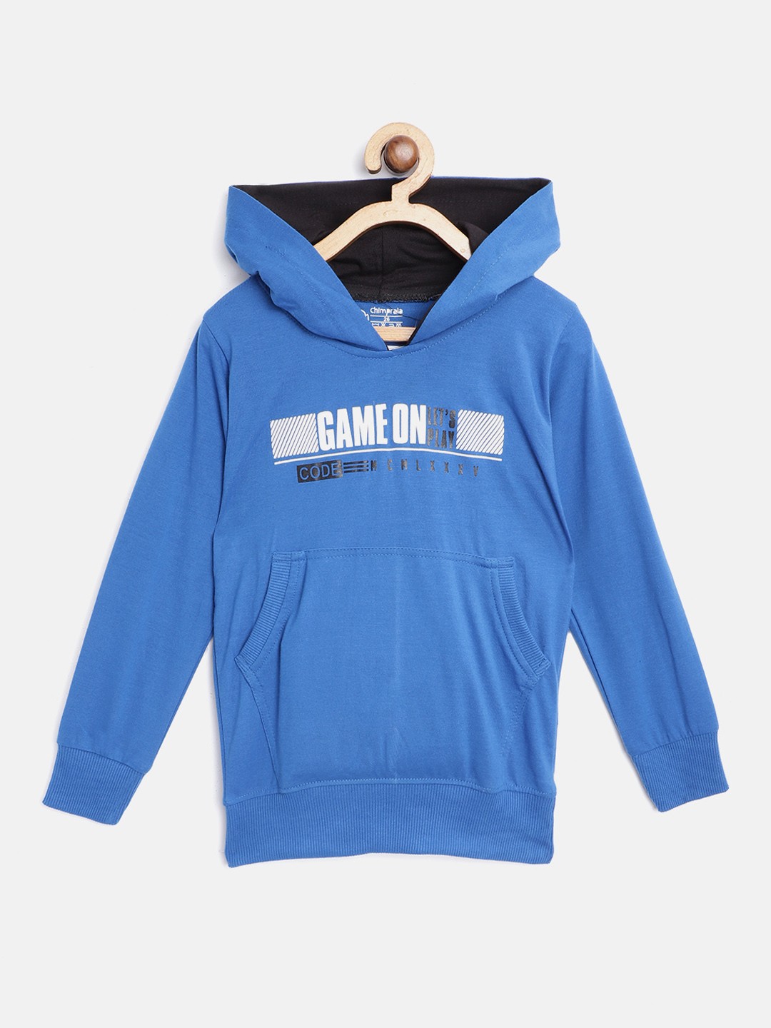 

CHIMPRALA Kids Blue & White Printed Antimicrobial Cotton Hooded Sweatshirt