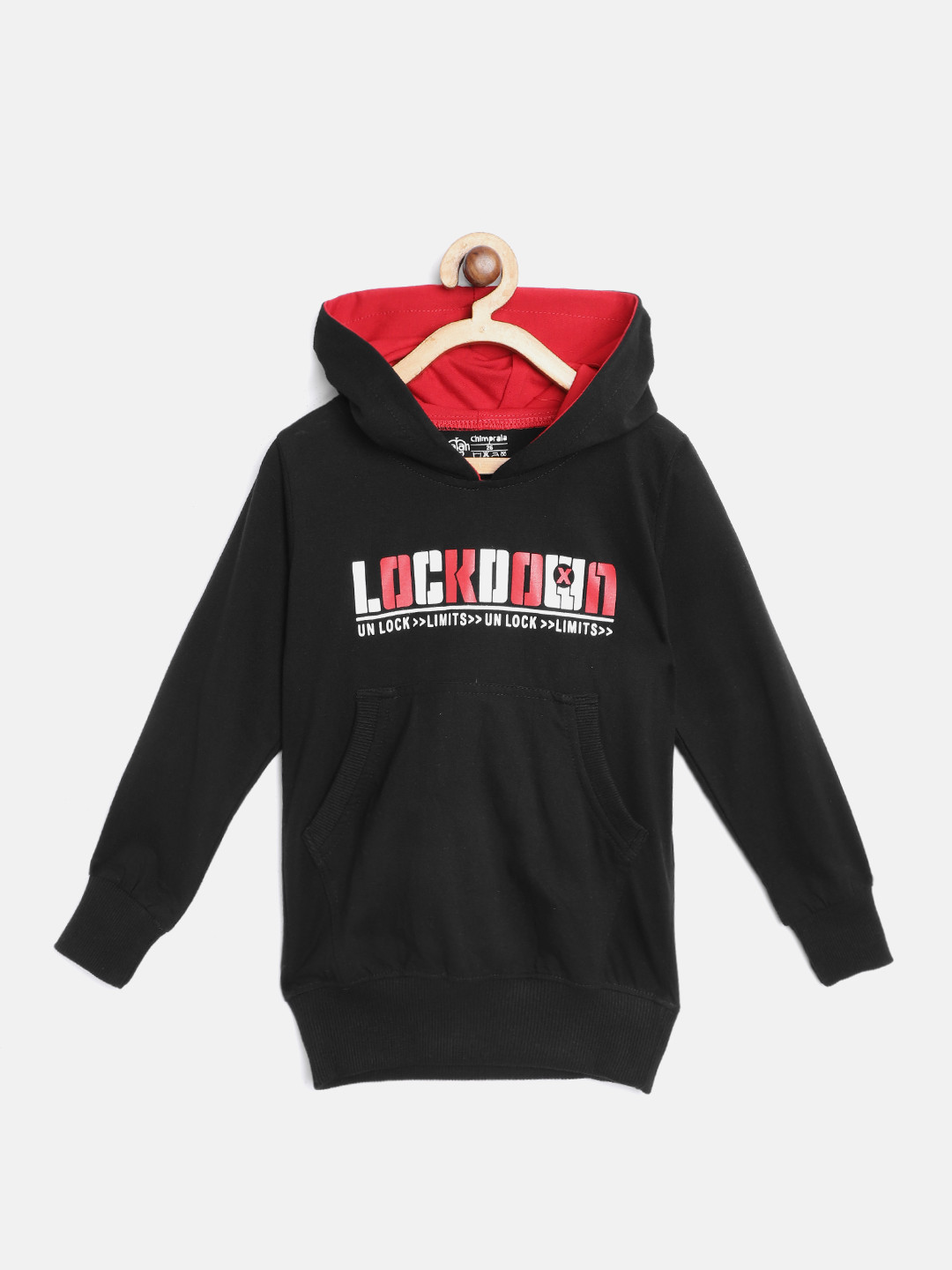 

CHIMPRALA Kids Black & White Printed Antimicrobial Cotton Hooded Sweatshirt