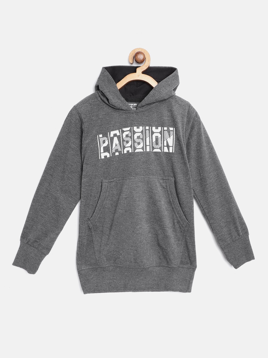 

CHIMPRALA Kids Charcoal Grey & White Printed Cotton Hooded Antimicrobial Sweatshirt