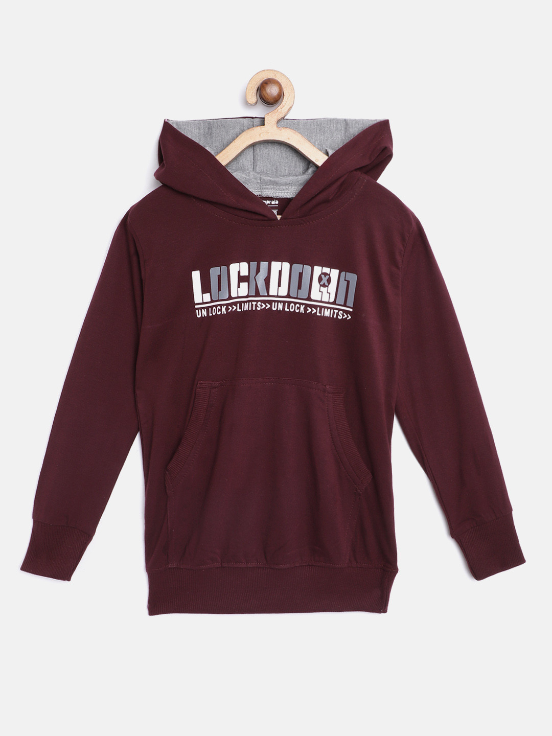 

CHIMPRALA Kids Maroon & Pink Typography Print Cotton Hooded Antimicrobial Sweatshirt