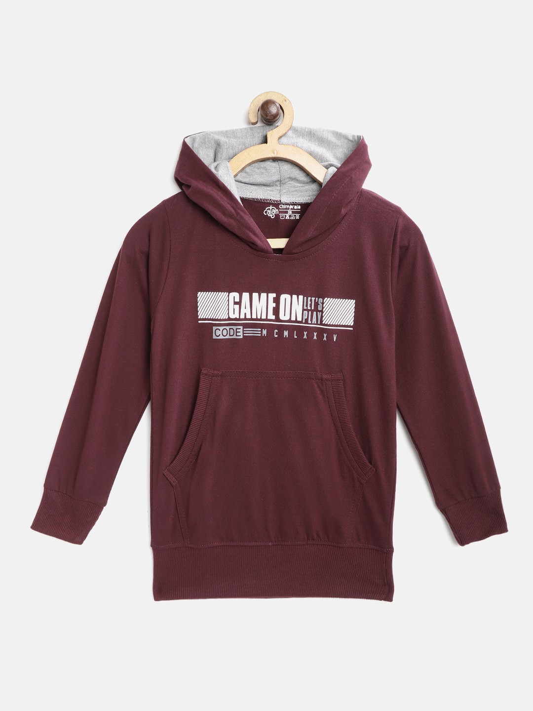 

CHIMPRALA Kids Burgundy Pure Cotton Printed Hooded Sweatshirt