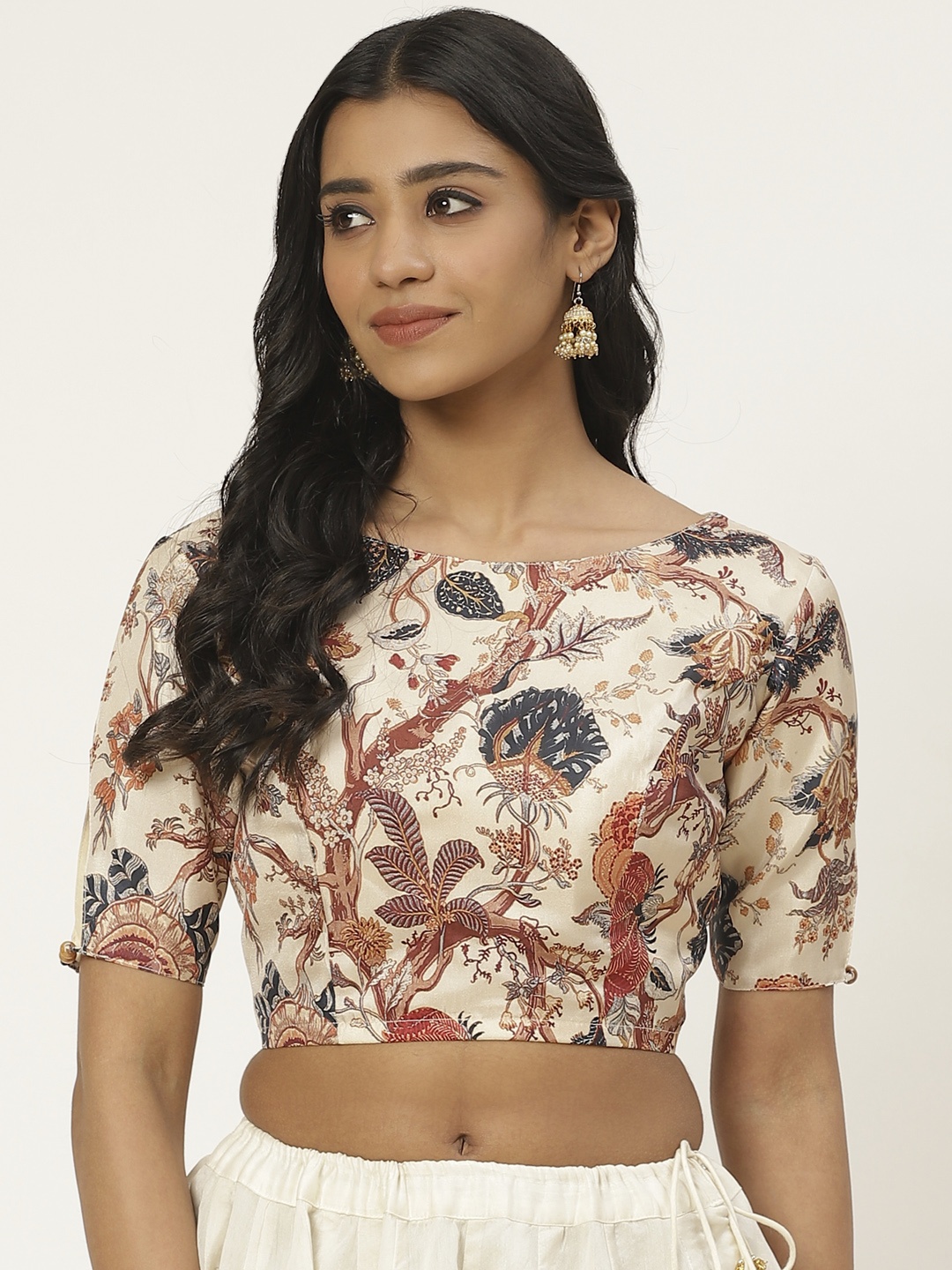 

Studio Shringaar Women Off-White & Brown Printed Saree Blouse