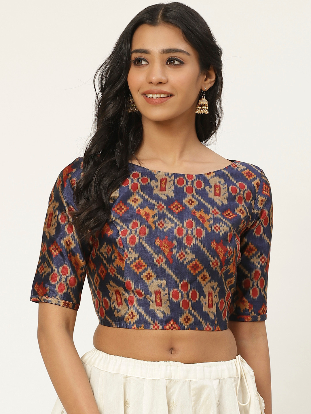 

Studio Shringaar Women Navy Blue & Red Patola Print Saree Blouse