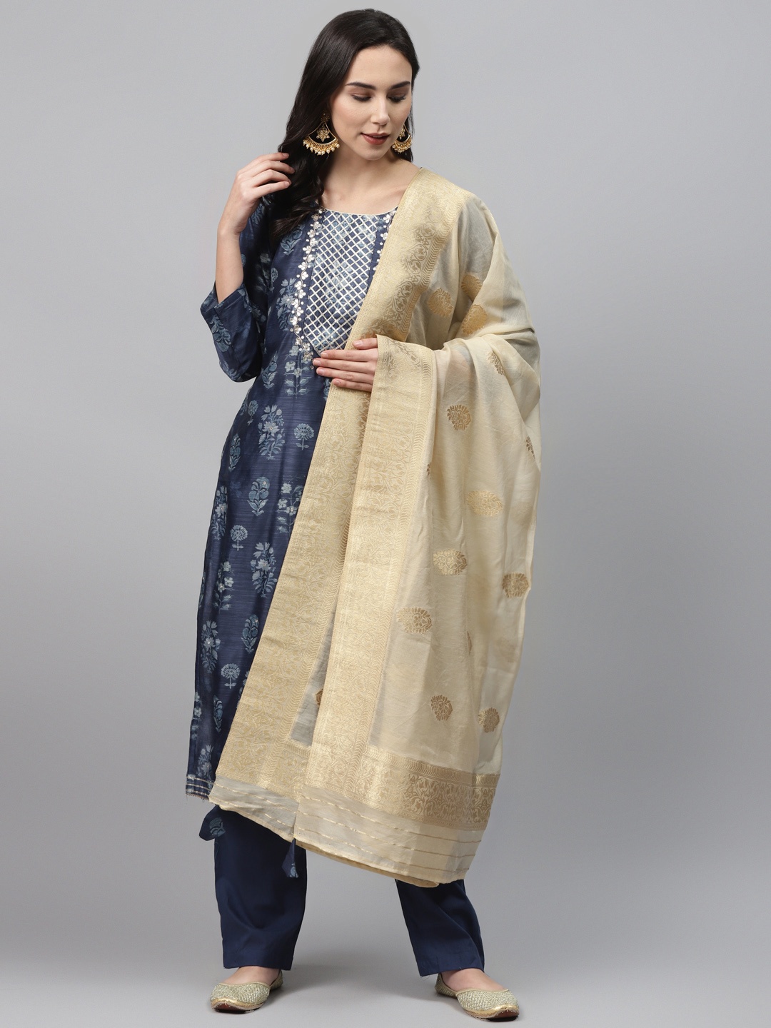 

Readiprint Fashions Navy Blue & Beige Printed Unstitched Dress Material