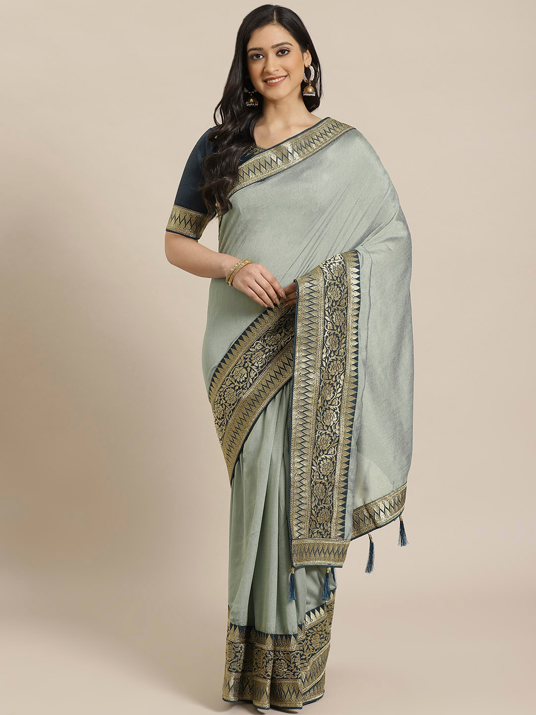 

Readiprint Fashions Grey & Golden Solid Saree