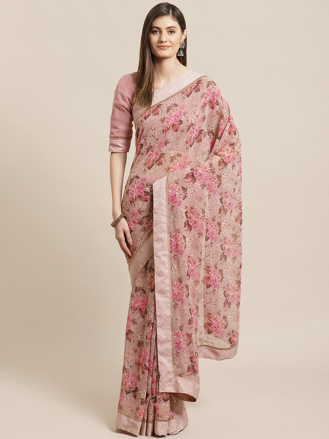 

Readiprint Fashions Pink Floral Printed Saree