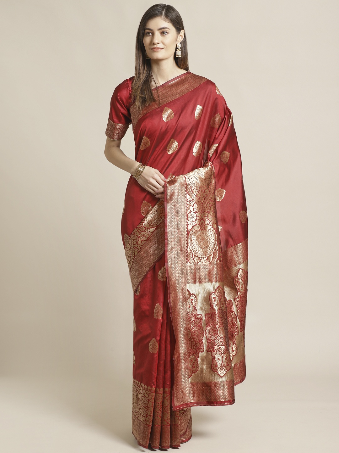 

Readiprint Fashions Maroon & Golden Woven Design Banarasi Saree