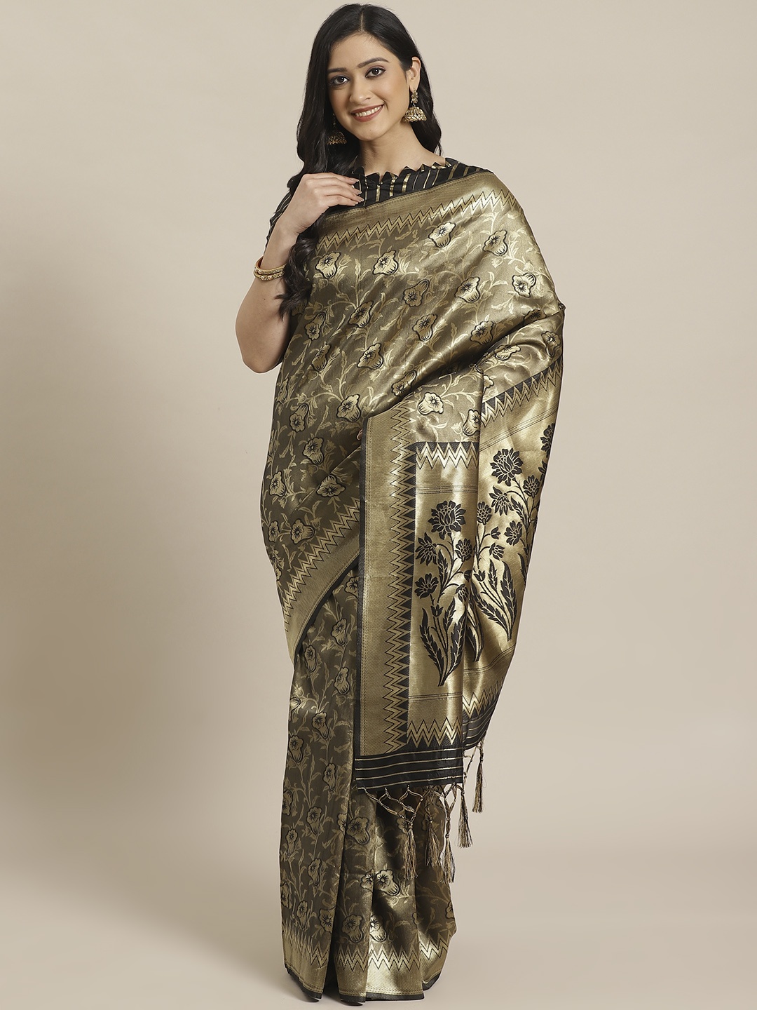 

Readiprint Fashions Black & Golden Design Kanjeevaram Saree