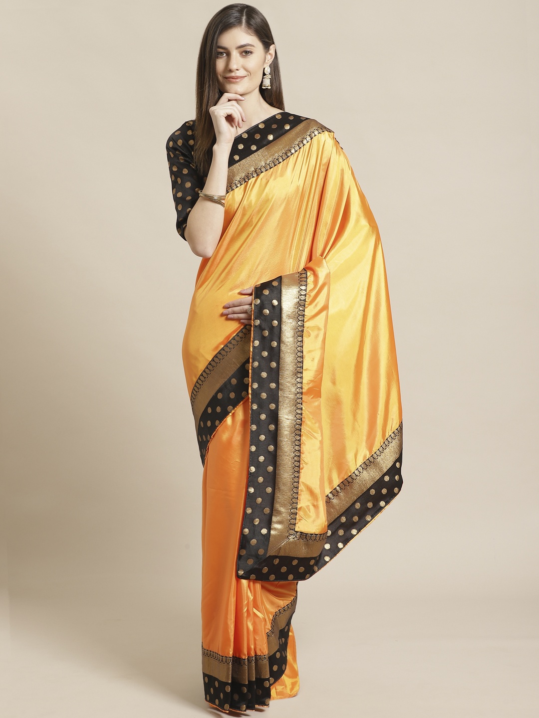

Readiprint Fashions Orange & Black Art Silk Solid Saree