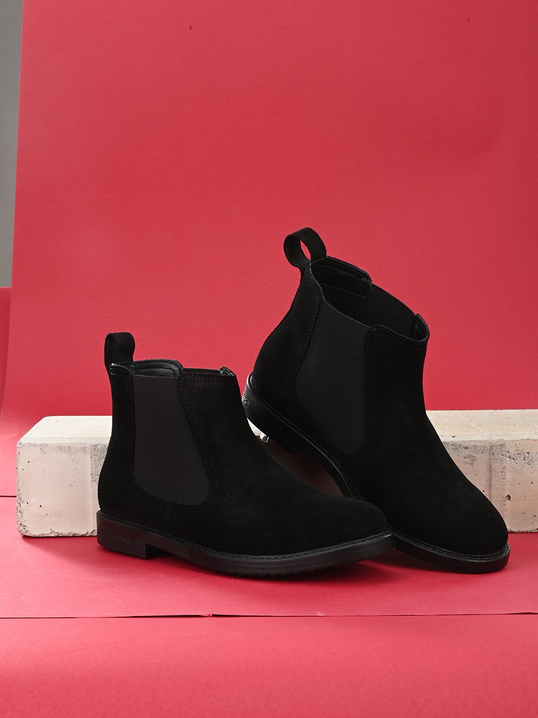 

CARLO ROMANO Women Black Solid Suede High-Top Flat Boots