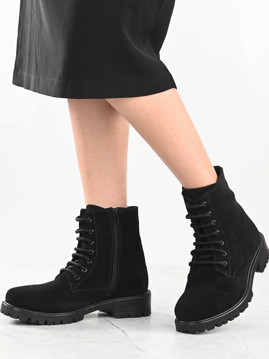 

CARLO ROMANO Women Black Solid Suede High-Top Flat Boots