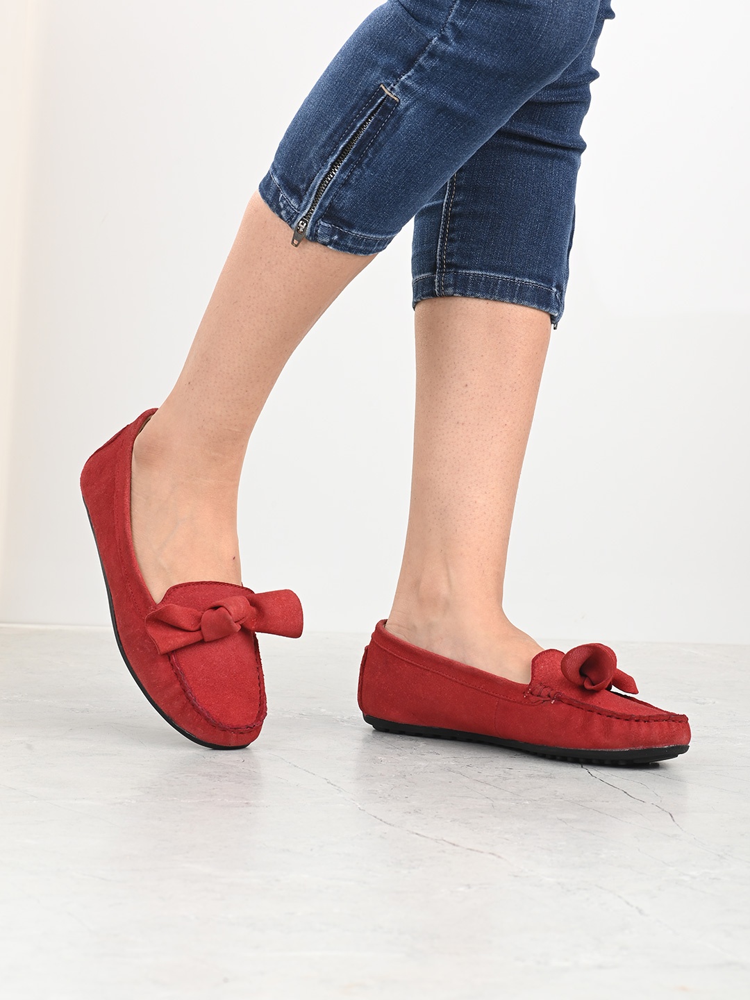 

CARLO ROMANO Women Red Leather Loafers