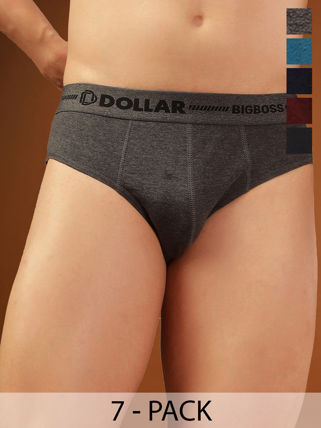 

Dollar Bigboss Men Solid Pack of 7 Cotton Double Pouch Support Brief, Assorted