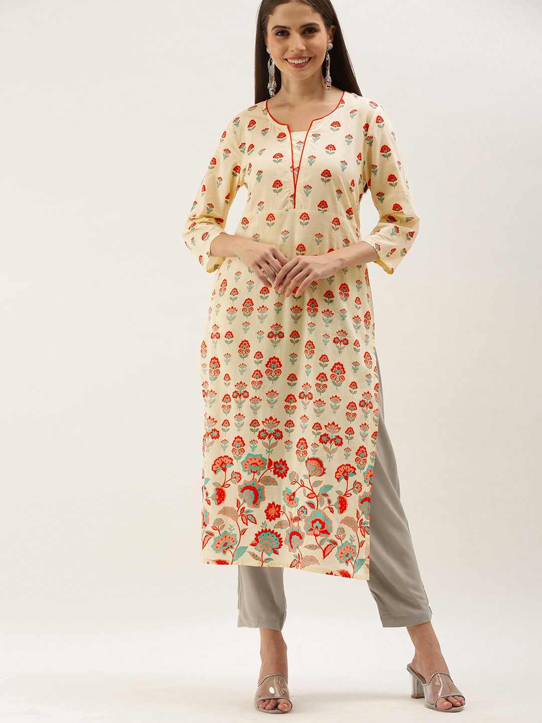 

Anouk Women Off White & Red Floral Printed Kurta