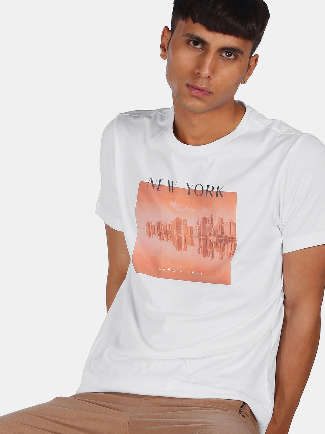 

Arrow Sport Men White Printed Round Neck T-shirt