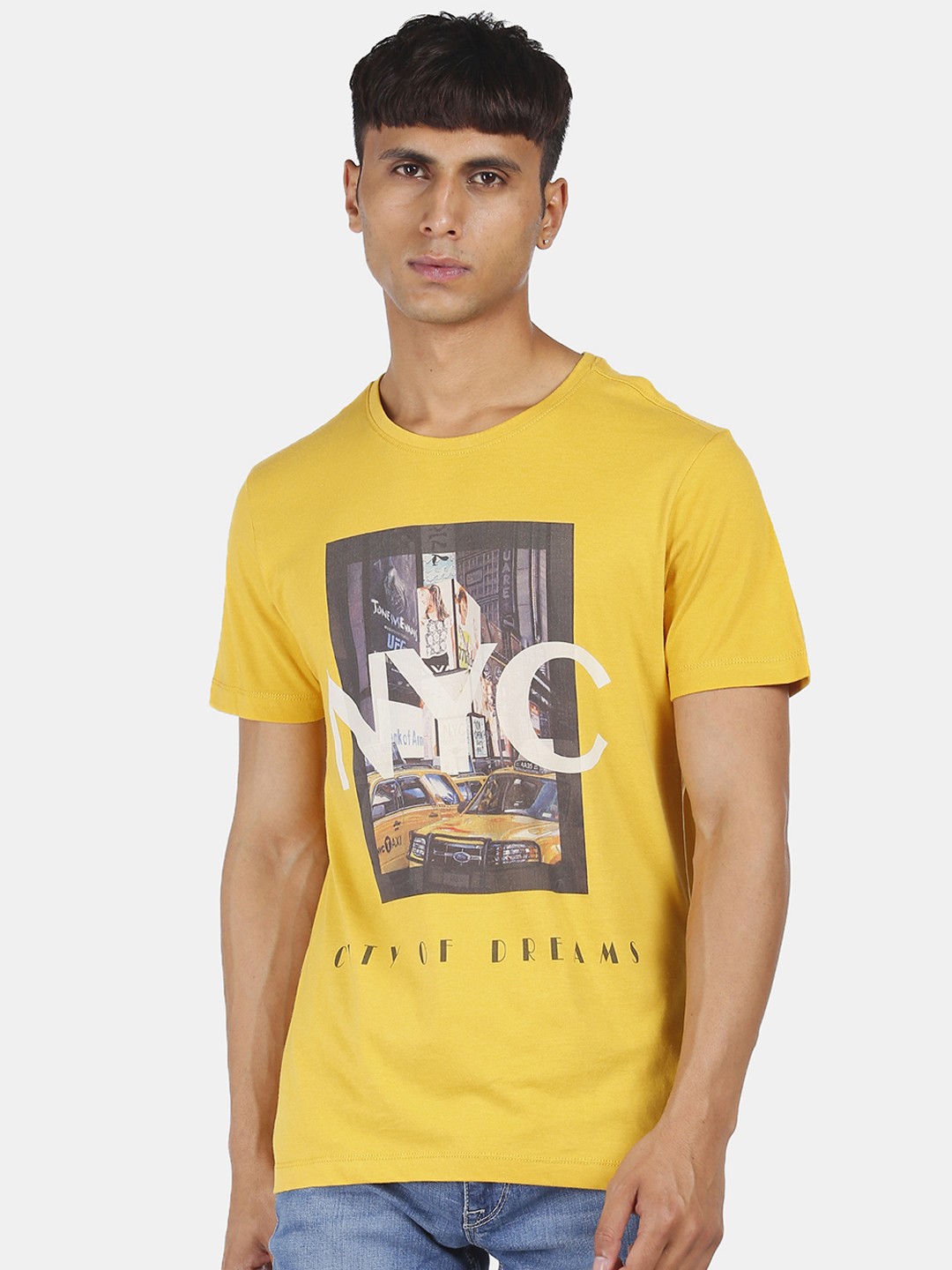 

Arrow Sport Men Yellow Printed Round Neck T-shirt